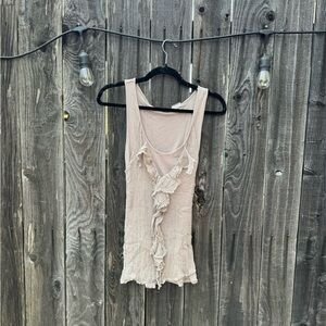 LinQ Los Angeles Greyish Purple Ruffle-Front Silk Sleeveless Blouse w Keyhole XS